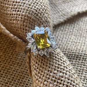 Wedding bridal anniversary 925 Silver Silver Ring Cubic Zircon CZ Yellow
